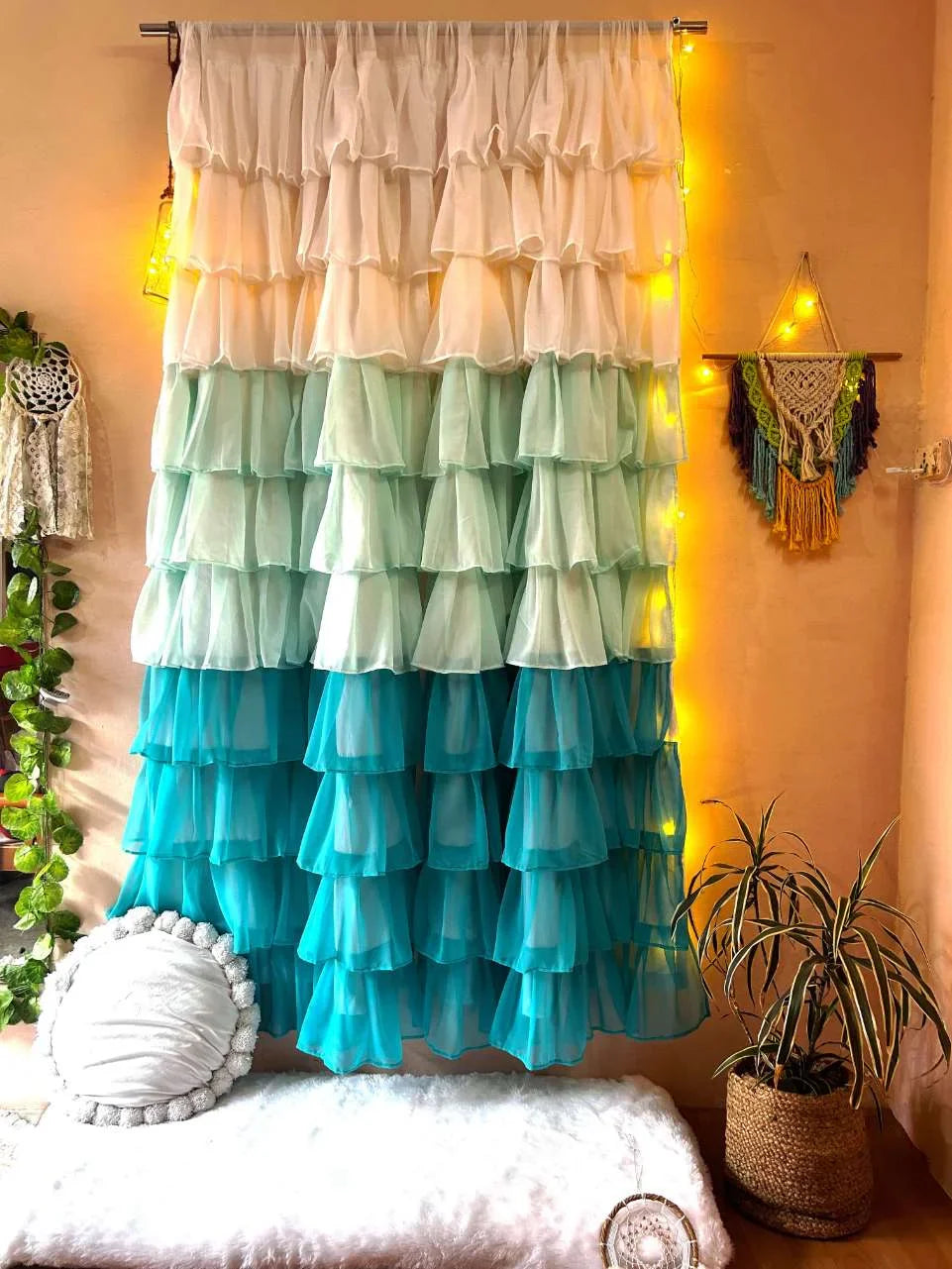 Beach blue shade Full Ruffle Curtain