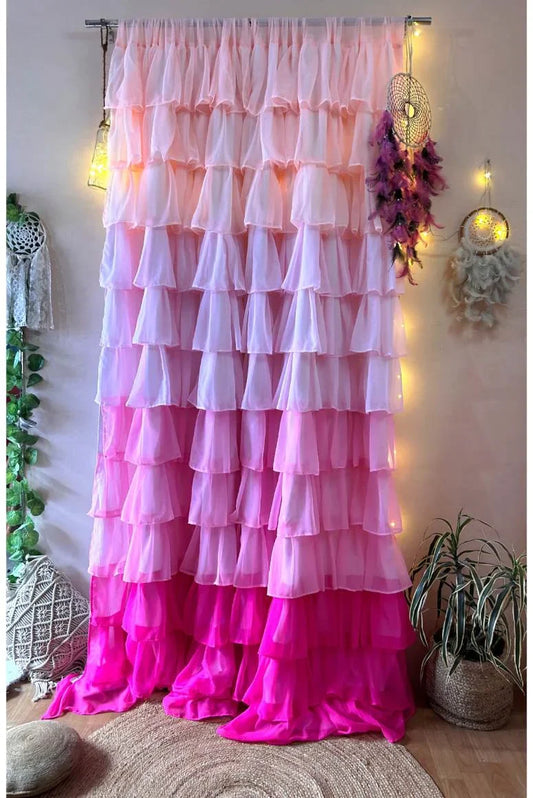Pink Ombre Shade Full Ruffle Curtain