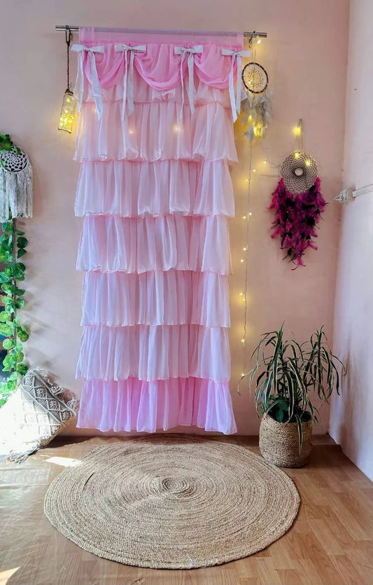 Pink shade with Beautiful white bows Curtain