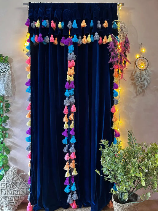 Two Layer Tassels Valance Curtain with Multicolored Tassels